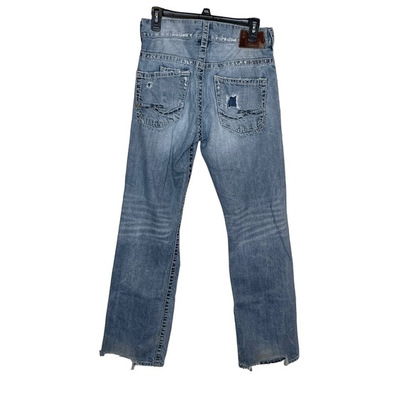 Silver Zac Men's Jeans Straight Distressed Frayed Hem Medium Wash Denim Blue 30 - Picture 10 of 10